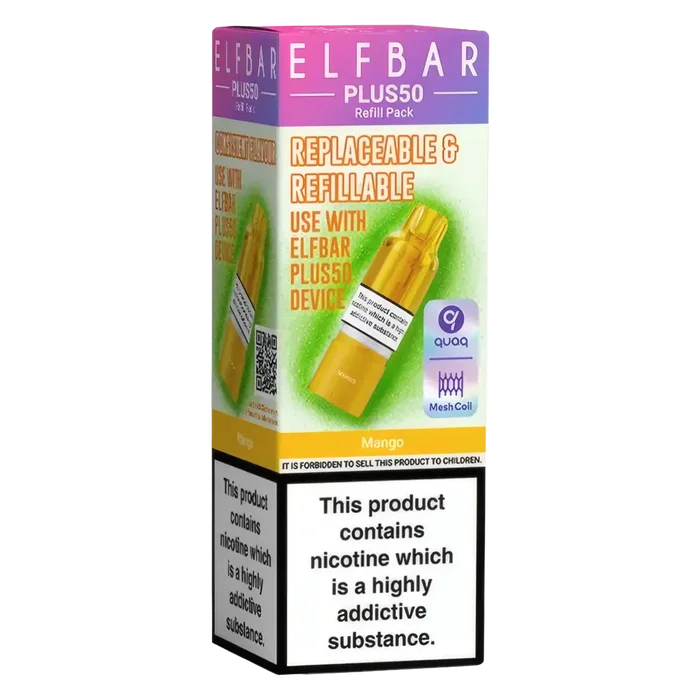 Elf Bar Plus 50 Prefilled Pods in Mango flavour – smooth, sweet, and ready-to-use vape pods