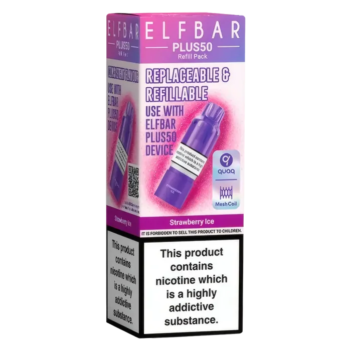 Elf Bar Plus 50 Prefilled Pods in Strawberry Ice flavour – smooth, sweet, and ready-to-use vape pods
