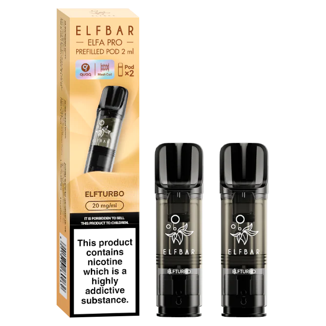 Elf Bar Elfa Pro replaceable prefilled pods in Elfturbo flavor, engineered for consistent vapor production and optimal flavor, compatible with the Elf Bar Elfa Pro device for a satisfying and enjoyable vaping experience.