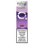 Load image into Gallery viewer, A bottle of ELFBAR ElfLiq Nic Salts e-liquid in Blackcurrant Aniseed flavor, with a label indicating 10ml volume, 20mg nicotine strength, and other product details.

