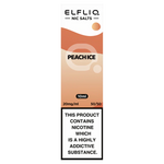 Load image into Gallery viewer, A bottle of ELFBAR ElfLiq Nic Salts e-liquid in Peach Ice flavor, containing 10ml of liquid with a nicotine content warning label.
