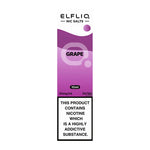 Load image into Gallery viewer, A bottle of Elf Bar ElfLiq Grape Nic Salt Vape Juice, 10ml with a concentration of 20mg nicotine. The liquid is intended for use with pod systems and low-wattage devices.
