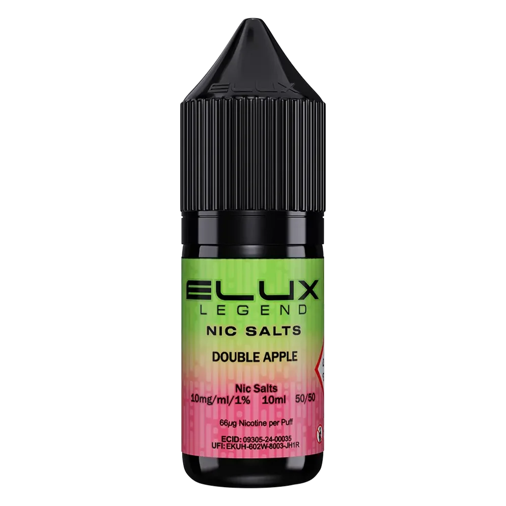 Elux Legend Nic Salt 10ml E-Liquid in Double Apple Flavor, a smooth 50/50 VG/PG nicotine salt e-liquid available in 10mg and 20mg strengths.