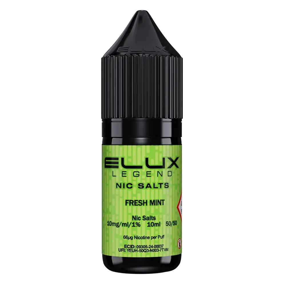 Elux Legend Nic Salt 10ml E-Liquid in Fresh Mint Flavor, a smooth 50/50 VG/PG nicotine salt e-liquid available in 10mg and 20mg strengths.