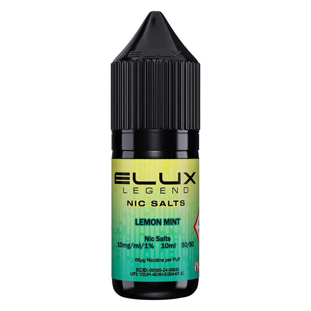 Elux Legend Nic Salt 10ml E-Liquid in Lemon Mint Flavor, a smooth 50/50 VG/PG nicotine salt e-liquid available in 10mg and 20mg strengths.
