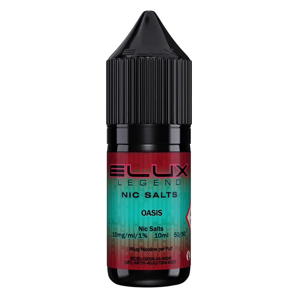 Elux Legend Nic Salt 10ml E-Liquid in Oasis Flavor, a smooth 50/50 VG/PG nicotine salt e-liquid available in 10mg and 20mg strengths.
