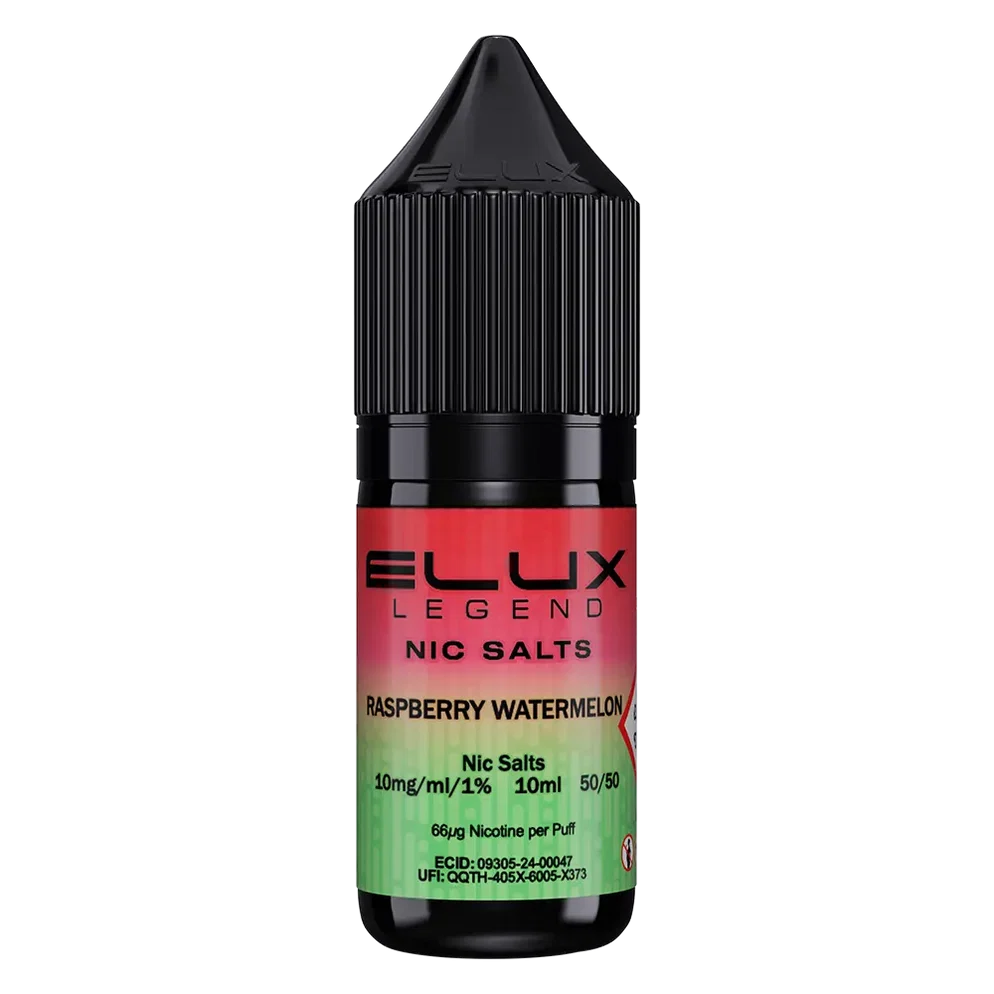Elux Legend Nic Salt 10ml E-Liquid in Raspberry Watermelon Flavor, a smooth 50/50 VG/PG nicotine salt e-liquid available in 10mg and 20mg strengths.