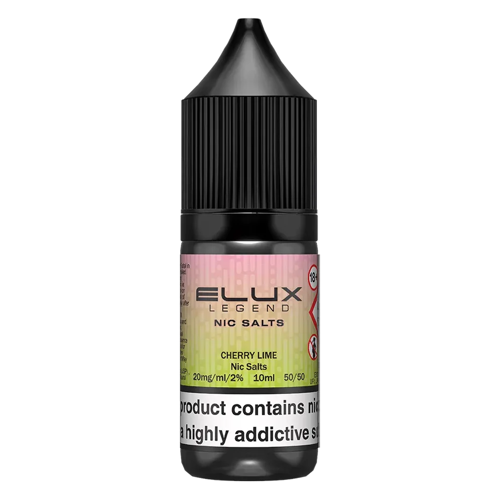 Elux Legend Nic Salt 10ml E-Liquid in cherry lime Flavor, a smooth 50/50 VG/PG nicotine salt e-liquid available in 10mg and 20mg strengths.