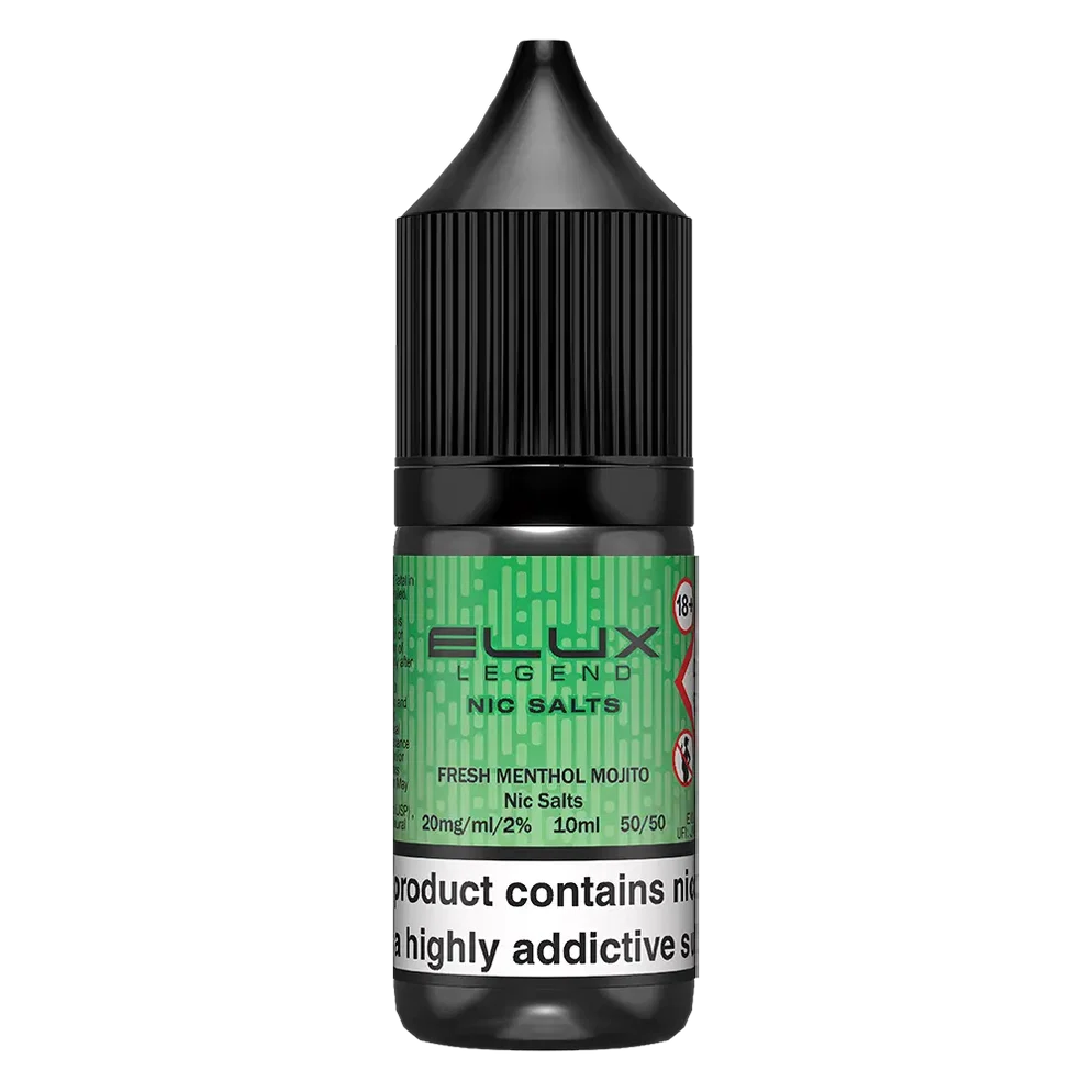 Elux Legend Nic Salt 10ml E-Liquid in fresh menthol mojito Flavor, a smooth 50/50 VG/PG nicotine salt e-liquid available in 10mg and 20mg strengths.