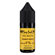 Elux Legend Nic Salt 10ml E-Liquid in straight tobacco Flavor, a smooth 50/50 VG/PG nicotine salt e-liquid available in 10mg and 20mg strengths.