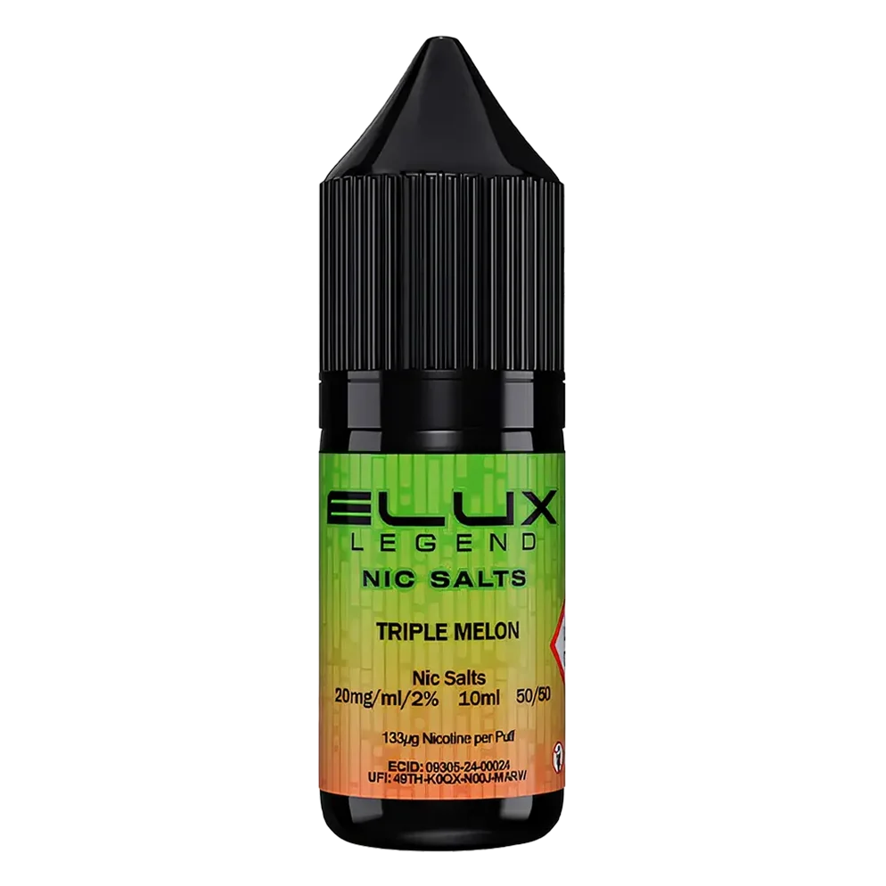 Elux Legend Nic Salt 10ml E-Liquid in triple melon Flavor, a smooth 50/50 VG/PG nicotine salt e-liquid available in 10mg and 20mg strengths.