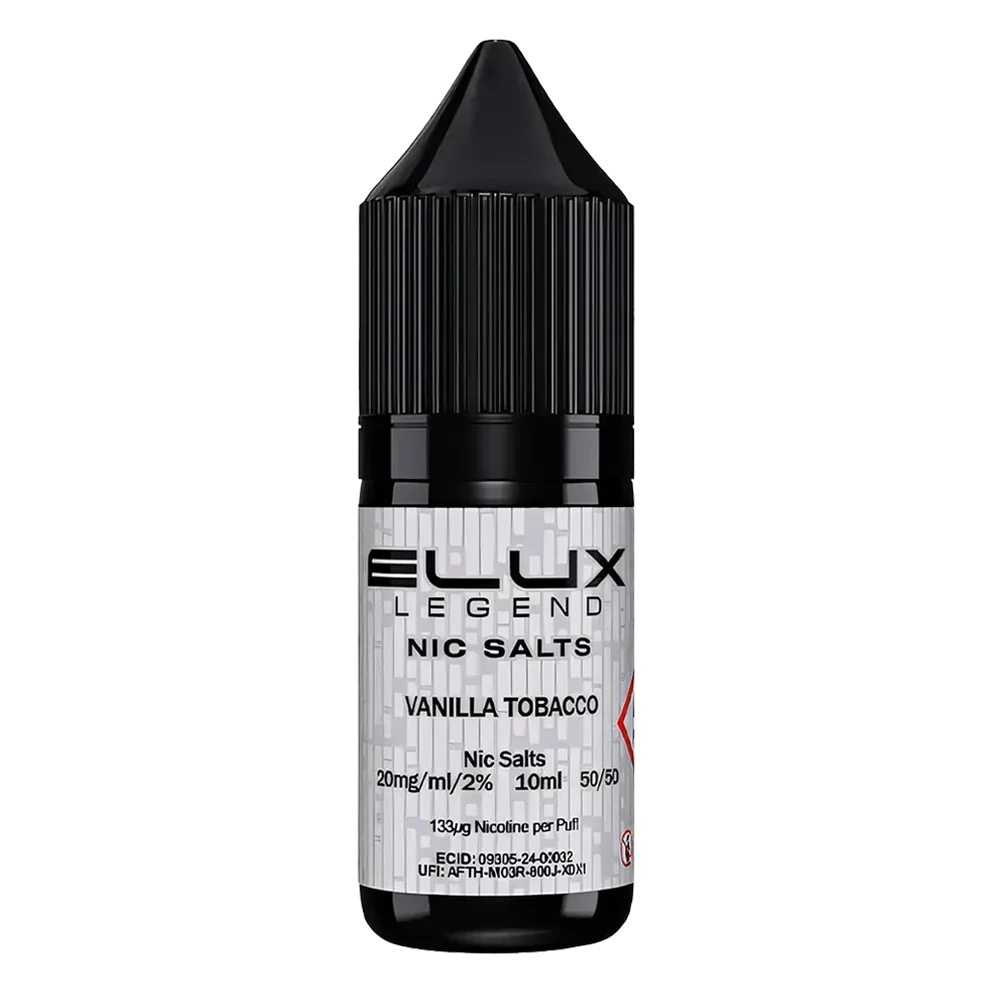 Elux Legend Nic Salt 10ml E-Liquid in vanilla tobacco Flavor, a smooth 50/50 VG/PG nicotine salt e-liquid available in 10mg and 20mg strengths.