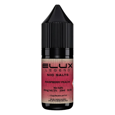 Elux Legend Nic Salt 10ml E-Liquid in raspberry peach Flavor, a smooth 50/50 VG/PG nicotine salt e-liquid available in 10mg and 20mg strengths.