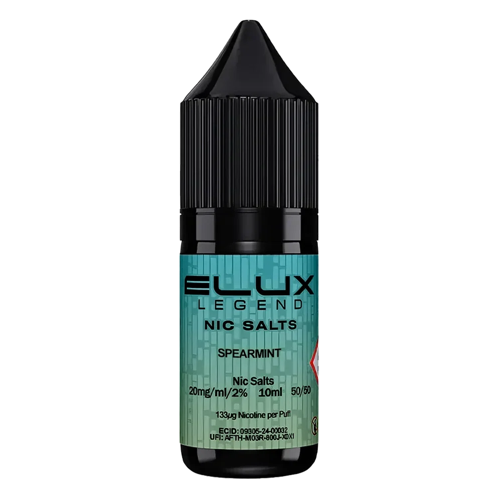 Elux Legend Nic Salt 10ml E-Liquid in spearmint Flavor, a smooth 50/50 VG/PG nicotine salt e-liquid available in 10mg and 20mg strengths.