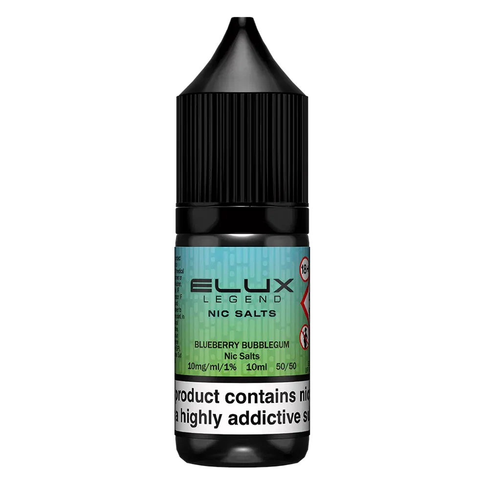Elux Legend Nic Salt 10ml E-Liquid in BLUEBERRY BUBBLEGUM Flavor, a smooth 50/50 VG/PG nicotine salt e-liquid available in 10mg and 20mg strengths.