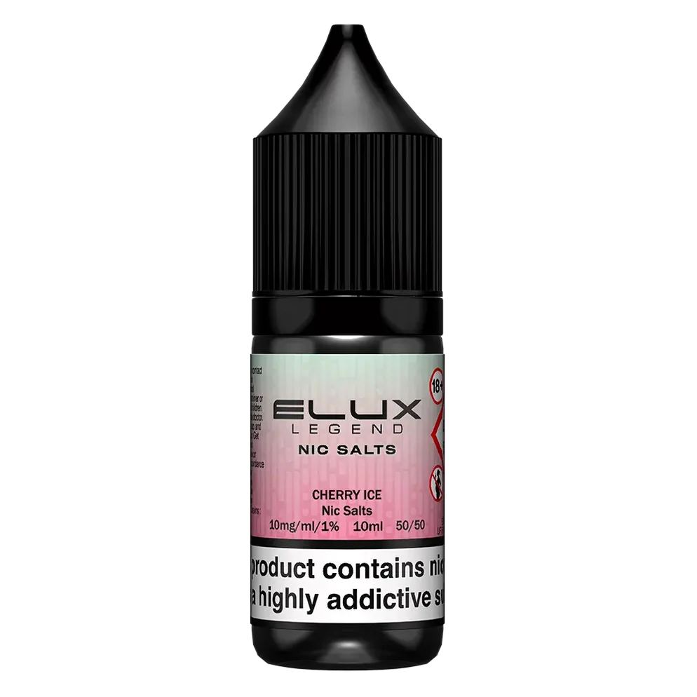 Elux Legend Nic Salt 10ml E-Liquid in CHERRY ICE Flavor, a smooth 50/50 VG/PG nicotine salt e-liquid available in 10mg and 20mg strengths.