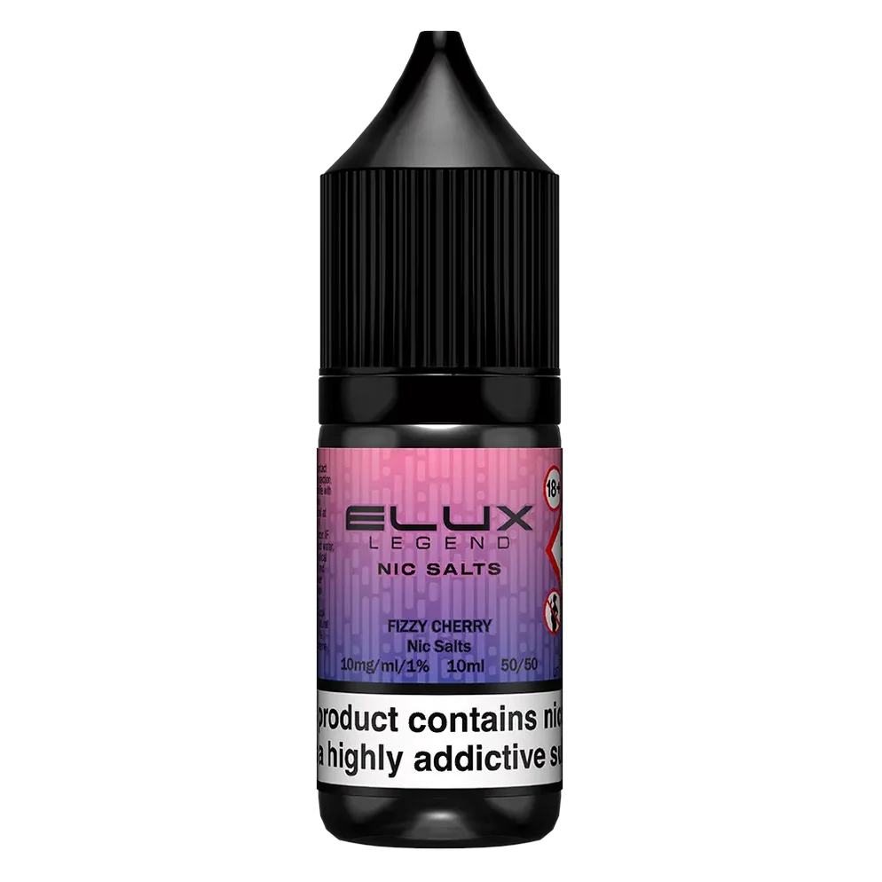 Elux Legend Nic Salt 10ml E-Liquid in FIZZY CHERRY Flavor, a smooth 50/50 VG/PG nicotine salt e-liquid available in 10mg and 20mg strengths.