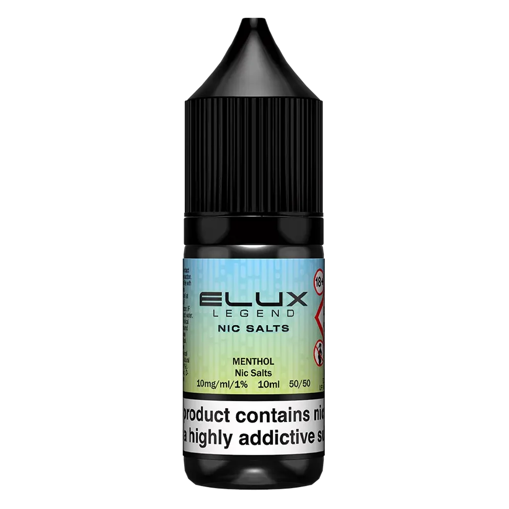 Elux Legend Nic Salt 10ml E-Liquid in MENTHOL Flavor, a smooth 50/50 VG/PG nicotine salt e-liquid available in 10mg and 20mg strengths.