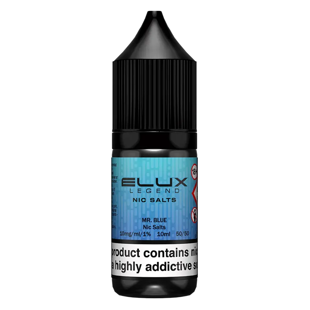 Elux Legend Nic Salt 10ml E-Liquid in MR BLUE Flavor, a smooth 50/50 VG/PG nicotine salt e-liquid available in 10mg and 20mg strengths.