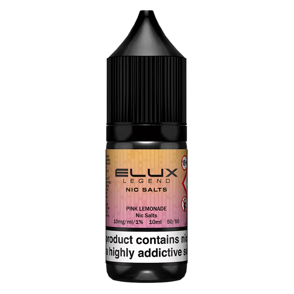 Elux Legend Nic Salt 10ml E-Liquid in PINK LEMONADE Flavor, a smooth 50/50 VG/PG nicotine salt e-liquid available in 10mg and 20mg strengths.