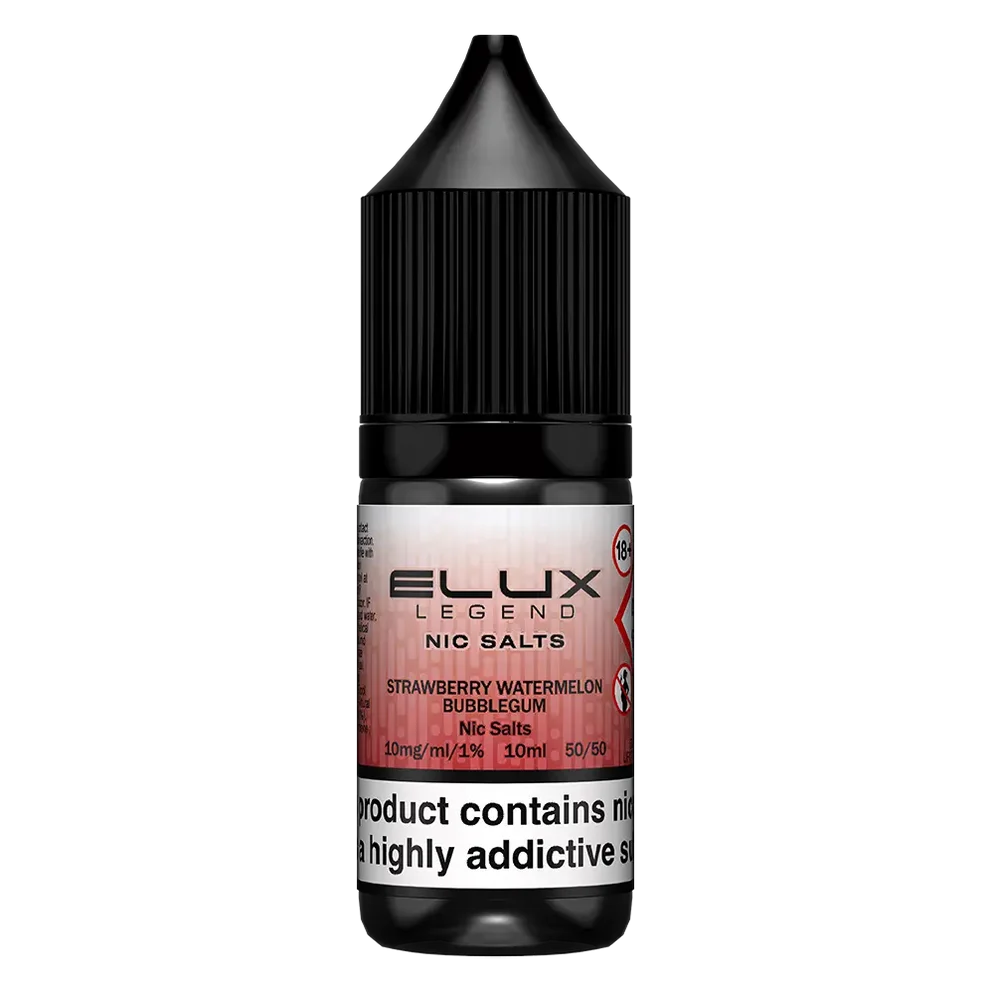 Elux Legend Nic Salt 10ml E-Liquid in STRAWBERRY WATERMELON BUBBLEGUM Flavor, a smooth 50/50 VG/PG nicotine salt e-liquid available in 10mg and 20mg strengths.