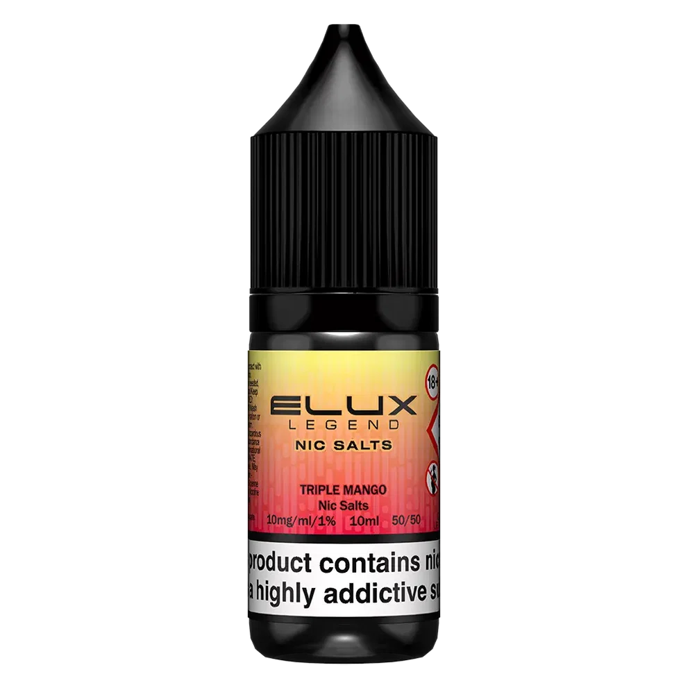 Elux Legend Nic Salt 10ml E-Liquid in TRIPLE MANGO Flavor, a smooth 50/50 VG/PG nicotine salt e-liquid available in 10mg and 20mg strengths.