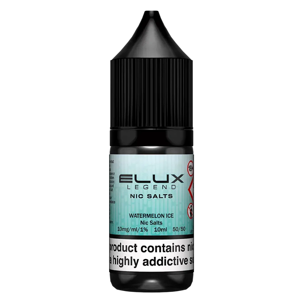 Elux Legend Nic Salt 10ml E-Liquid in WATERMELON ICE Flavor, a smooth 50/50 VG/PG nicotine salt e-liquid available in 10mg and 20mg strengths.