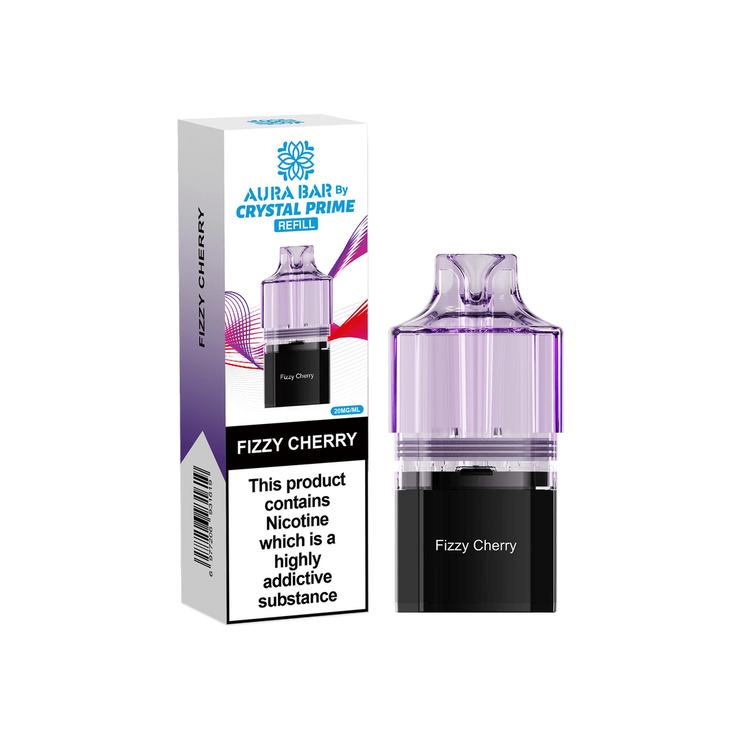 Fizzy Cherry Aura Bar Crystal Prime 10K Replacement Pods – long-lasting prefilled vape pods with rich flavours and smooth performance