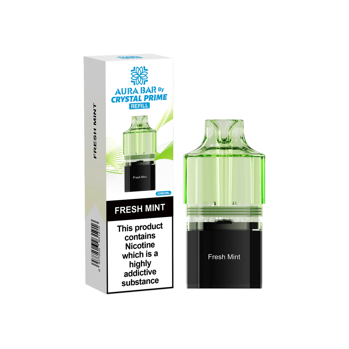 Fresh Mint Aura Bar Crystal Prime 10K Replacement Pods – long-lasting prefilled vape pods with rich flavours and smooth performance