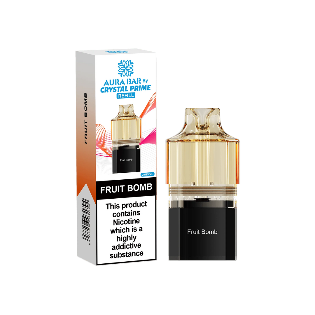 Fruit Bomb Aura Bar Crystal Prime 10K Replacement Pods – long-lasting prefilled vape pods with rich flavours and smooth performance