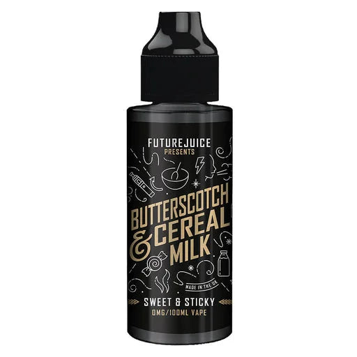 Future Juice Shortfill E-Liquid 100ml Butterscotch & Cereal Milk – premium vape juice with bold flavors and smooth 70/30 VG PG blend