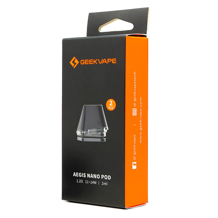 GeekVape Aegis Nano Pods 2-Pack – 2ml top-fill, leak-resistant design for smooth flavor & long-lasting use.