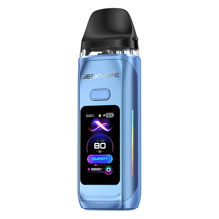 GeekVape Digi Max Pod Kit in Misty Blue – modern vape device with a sleek grey finish, smart display, and powerful, customizable performance.