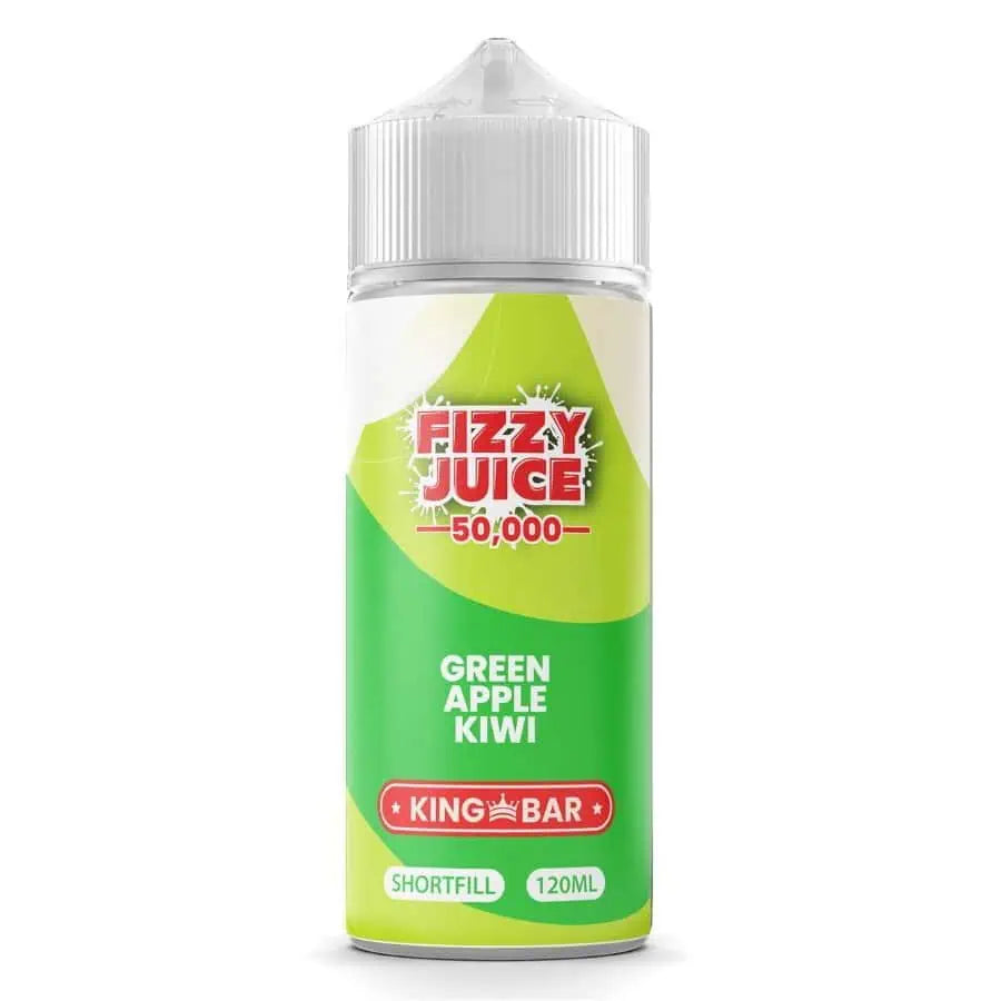 100ml shortfill bottle of Fizzy Juice 50000 E-Liquid in Green Apple Kiwi flavor, nicotine-free with space for nic shots, ideal for sub-ohm devices and cloud chasing.