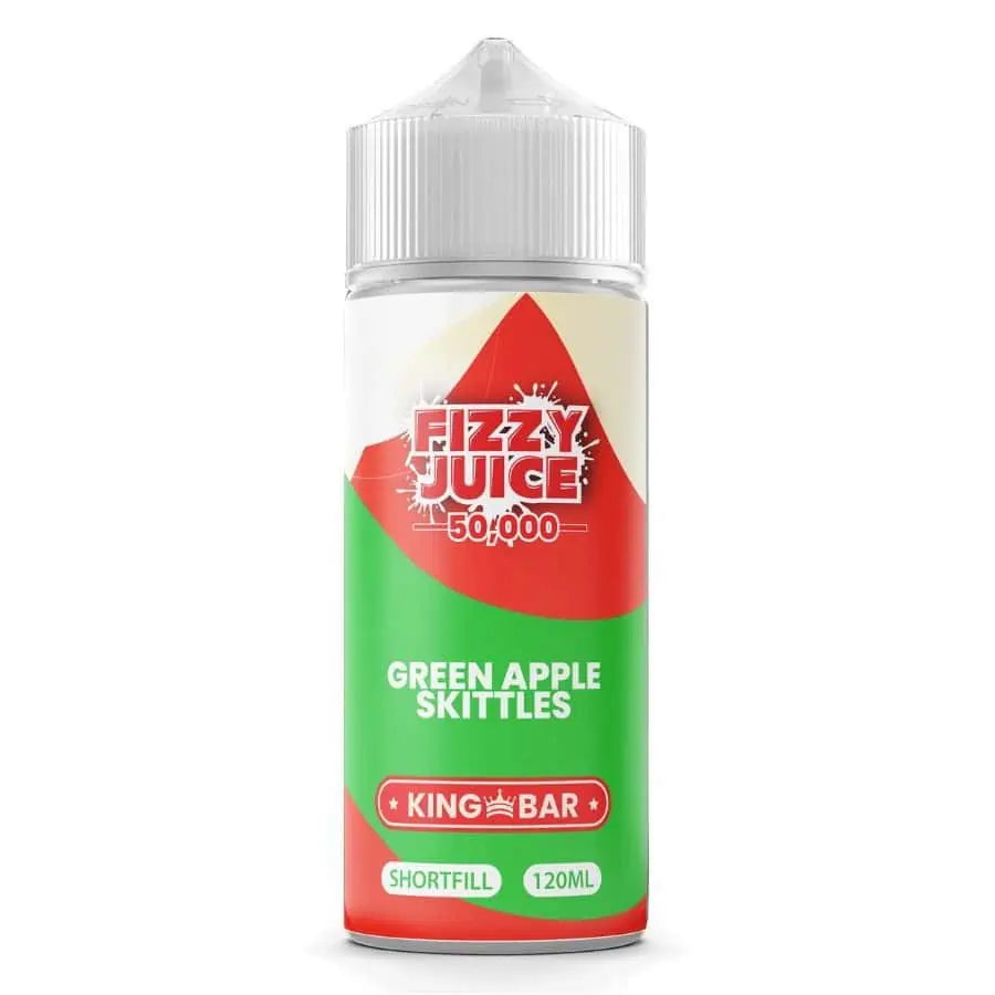 100ml shortfill bottle of Fizzy Juice 50000 E-Liquid in Green Apple Skittles flavor, nicotine-free with space for nic shots, ideal for sub-ohm devices and cloud chasing.