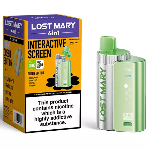 Lost Mary 4-in-1 Prefilled Pod Kit Green Edition – versatile vape device with four interchangeable flavors and sleek design
