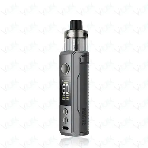 Voopoo Drag S2 60W Pod Kit in Grey Metal – powerful and vibrant vape device with up to 60W output, dynamic silver gradient finish, and advanced airflow and performance control.
