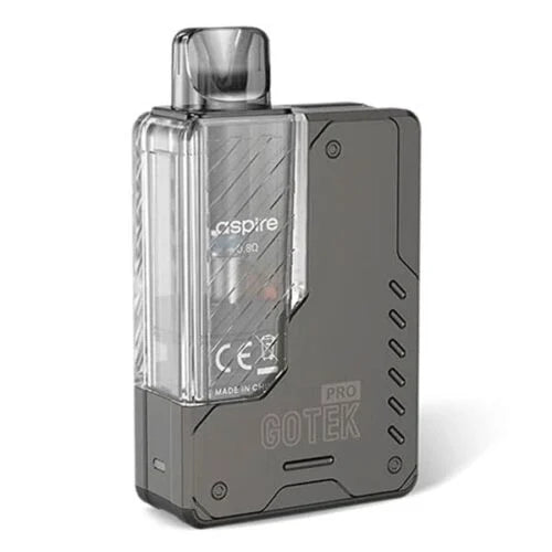 Aspire Gotek Pro Vape Kit in Gunmetal – compact and stylish pod system with a sleek metallic finish, side-fill pod design, and smooth auto-draw functionality for convenient vaping.