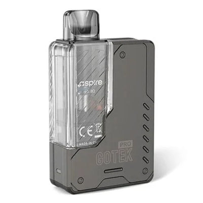 Aspire Gotek Pro Vape Kit in Gunmetal – compact and stylish pod system with a sleek metallic finish, side-fill pod design, and smooth auto-draw functionality for convenient vaping.