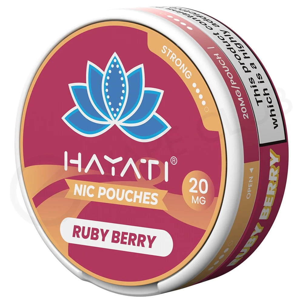 Nicotine Pouches by Hayati in Ruby Berry – tobacco-free nicotine pouches for discreet and convenient use.