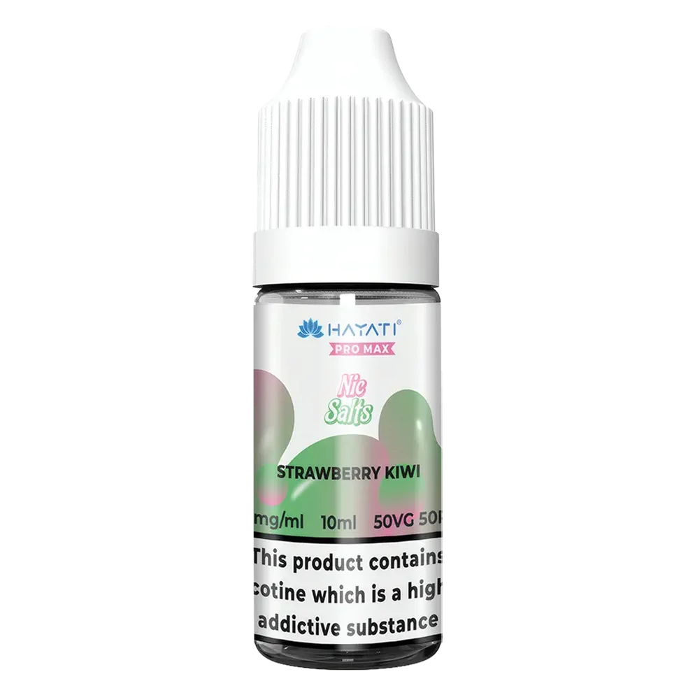 Hayati Pro Max Nic Salt Vape E-Liquid 10ml in strawberry kiwi Flavor, offering a smooth and satisfying vaping experience with convenient 10ml bottle packaging.