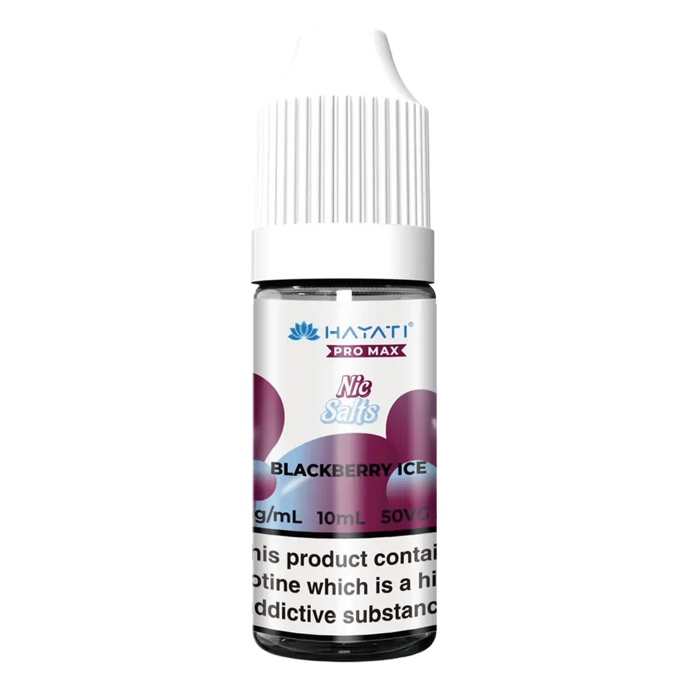 Hayati Pro Max Nic Salt Vape E-Liquid 10ml in blackberry ice Flavor, offering a smooth and satisfying vaping experience with convenient 10ml bottle packaging.