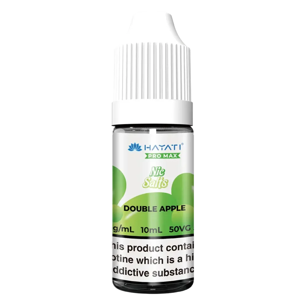 Hayati Pro Max Nic Salt Vape E-Liquid 10ml in double apple Flavor, offering a smooth and satisfying vaping experience with convenient 10ml bottle packaging.