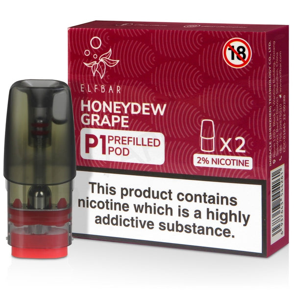 Elf Bar Mate P1 prefilled pod in Honeydew Grape flavor, blending sweet honeydew melon with rich, juicy grapes, designed for use with the Elf Bar Mate device for a smooth and fruity vaping experience