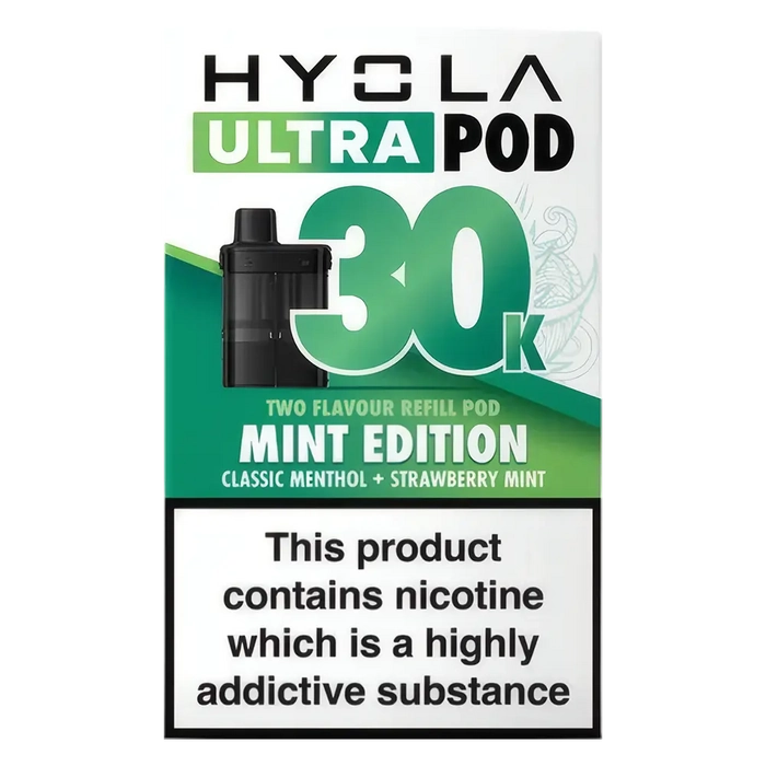HYOLA Ultra 30K Prefilled Pods – premium high-capacity prefilled pod vape in mint edition flavour-focused design.