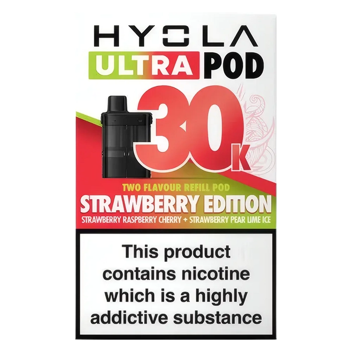 HYOLA Ultra 30K Prefilled Pods – premium high-capacity prefilled pod vape in strawberry edition flavour-focused design.