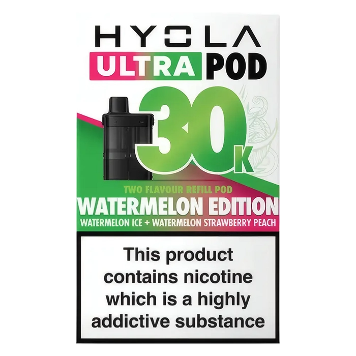 HYOLA Ultra 30K Prefilled Pods – premium high-capacity prefilled pod vape in watermelon edition flavour-focused design.