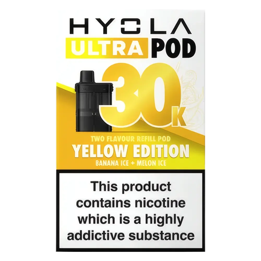 HYOLA Ultra 30K Prefilled Pods – premium high-capacity prefilled pod vape in yellow edition flavour-focused design.