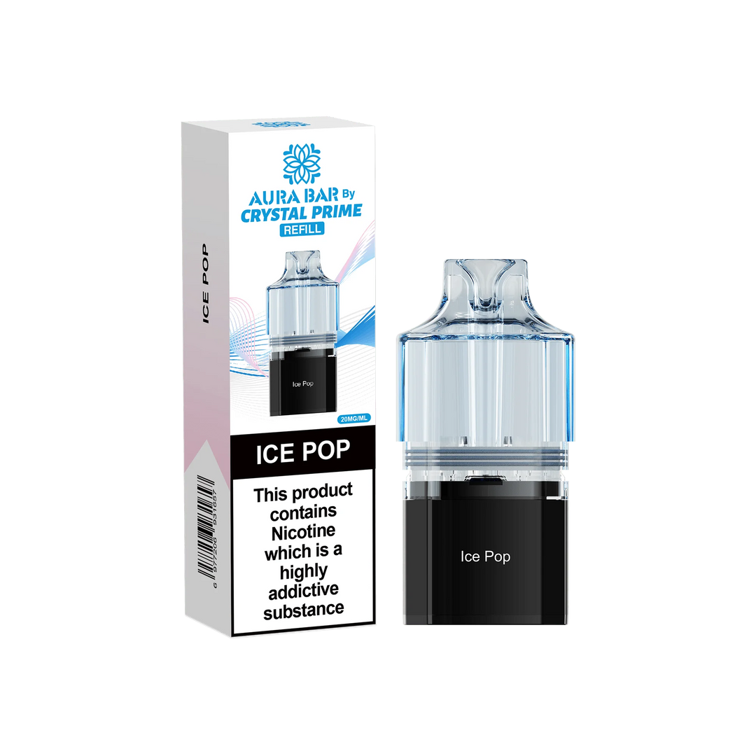 Ice Pop Aura Bar Crystal Prime 10K Replacement Pods – long-lasting prefilled vape pods with rich flavours and smooth performance