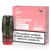 Elf Bar Mate P1 prefilled pod in Strawberry Banana flavor, blending sweet ripe strawberries with smooth creamy banana, designed for use with the Elf Bar Mate device for a rich and fruity vaping experience